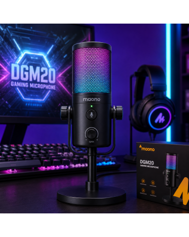 Micro Gaming USB MAONO DGM20 RGB – Antibruit, Contrôle du Gain, Compatible PS5/PS4/Mac
