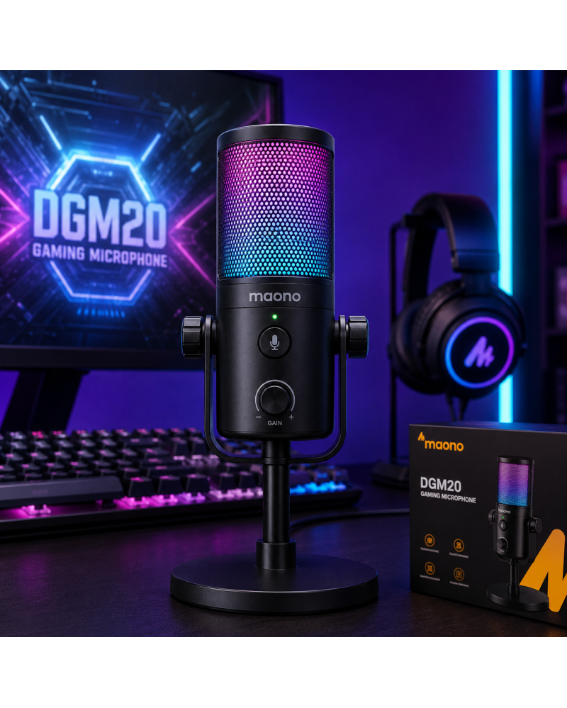 Micro Gaming USB MAONO DGM20 RGB – Antibruit, Contrôle du Gain, Compatible PS5/PS4/Mac