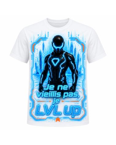 T-Shirt Gamer « Je ne vieillis pas, je LVL Up » – Design Gaming Futuriste